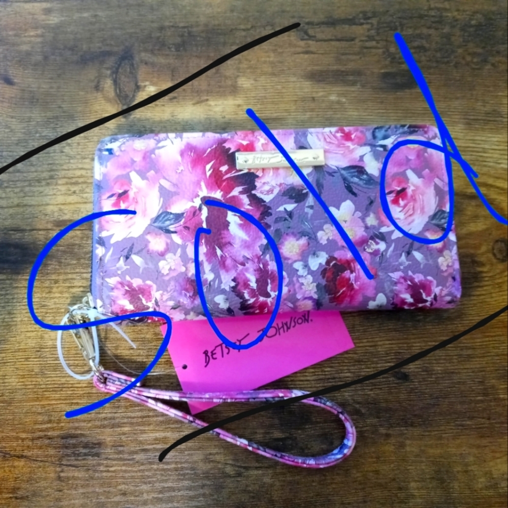 **Sold on Mercari** Betsey Johnson Purple Floral Long Checkbook Wallet - Picture 1 of 8